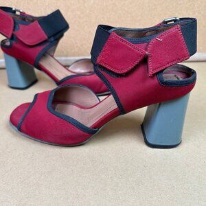 Marni Women's Burgundy Red Color Block Mod Neoprene Heeled Sandals EU 36 / US 6